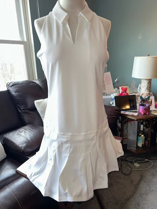 Lilly Pulitzer White Sleeveless Tennis Dress with Pleated Skirt& Shorts Size L - Picture 1 of 14